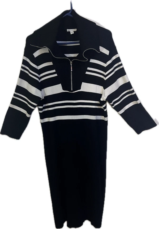 Cato Sweater Dress Size 22/24W Black White Striped Zip Collar Midi Soft Knit - Image 2 of 4