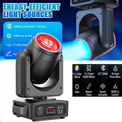 200W 18Prism RGBW Gobo Beam Stage Lighting DMX LED Moving Head Light  DJ Disco