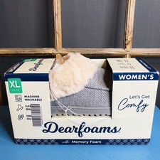 NEW Dearfoams Gray Memory Foam Women's Slippers XL Size 11-12 Indoor/Outdoor Fur