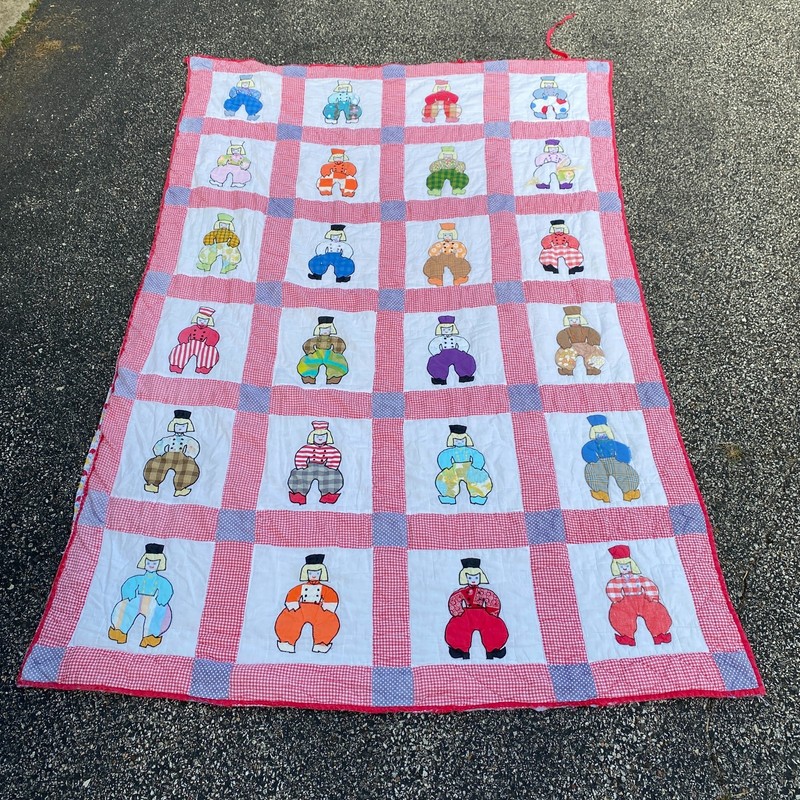 Vintage Hand Applique Sunbonnet Sue Quilt Pink Patchwork Handmade 80x54 Blanket