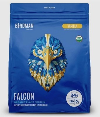 Birdman Falcon Organic Protein Powder 24g Vanilla 0 Sugar 60 Serv 3.9lbs 12/2026
