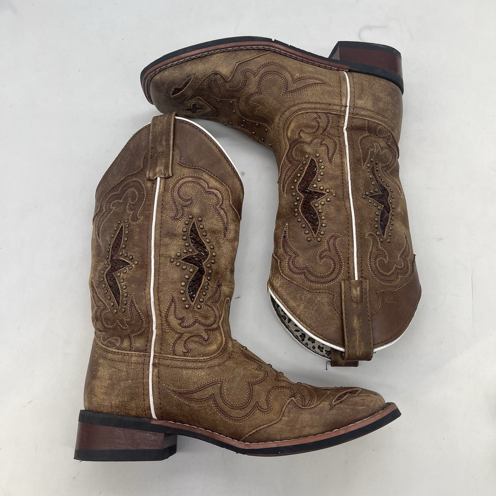 LAREDO Women's Size 7 M Leopard Print Cowboy Boots Square Toe 5661