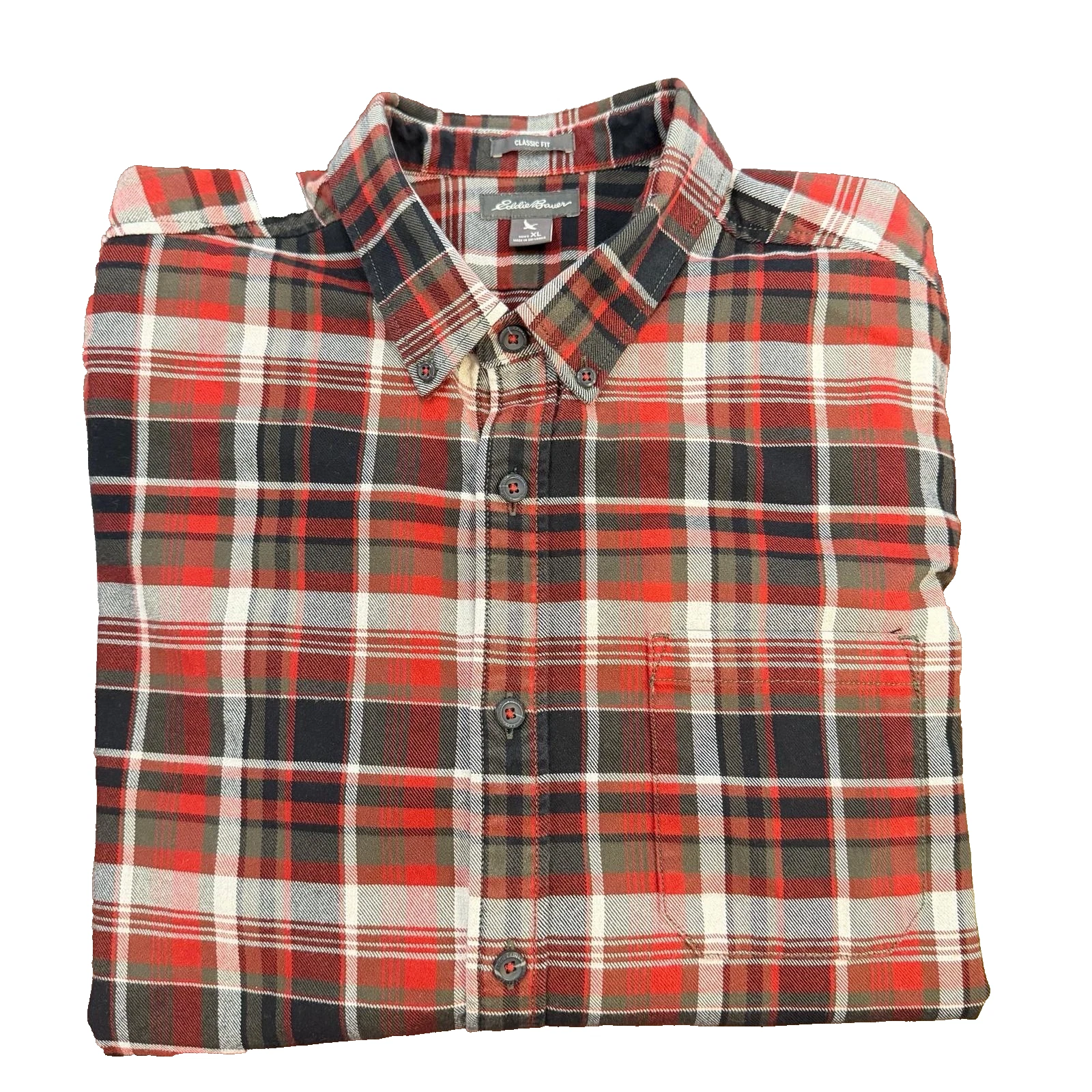 Eddie Bauer Shirt Men Sz XL Red Plaid Flannel Long Sleeve Button Up Classic Fit