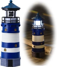 Lighthouse with Rotating Beacon LED Lights - Solar Lighthouse Lamp Outdoor De...