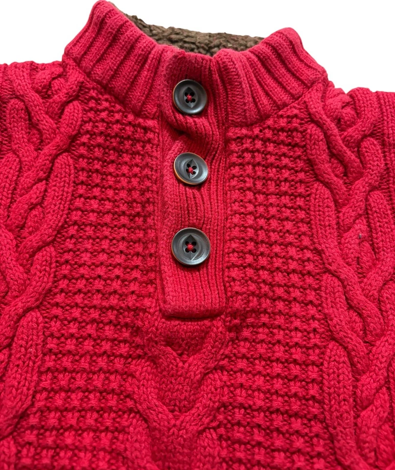 Suéter Cherokee tejido con cable rojo 4T para niños cuello chal forrado de piel sintética usado en excelente estado Foto 4 de 4