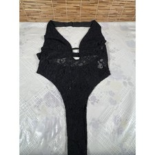 Floral Lace Sheer Halter Bodysuit Backless Sleeveless Night Out Size S