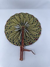 AFRICA Multi Color Ankara Folding FAN Leather Handles Portable Fan