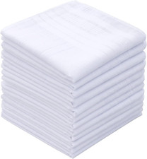 GB Men'S Handkerchiefs 100 Cotton Solid White with Stripe Large Classic Hankies