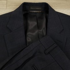 Lauren Ralph Lauren Suit Mens 42R Pants 34X31.5 Blue Plaid Wool Flat Front 2 Btn