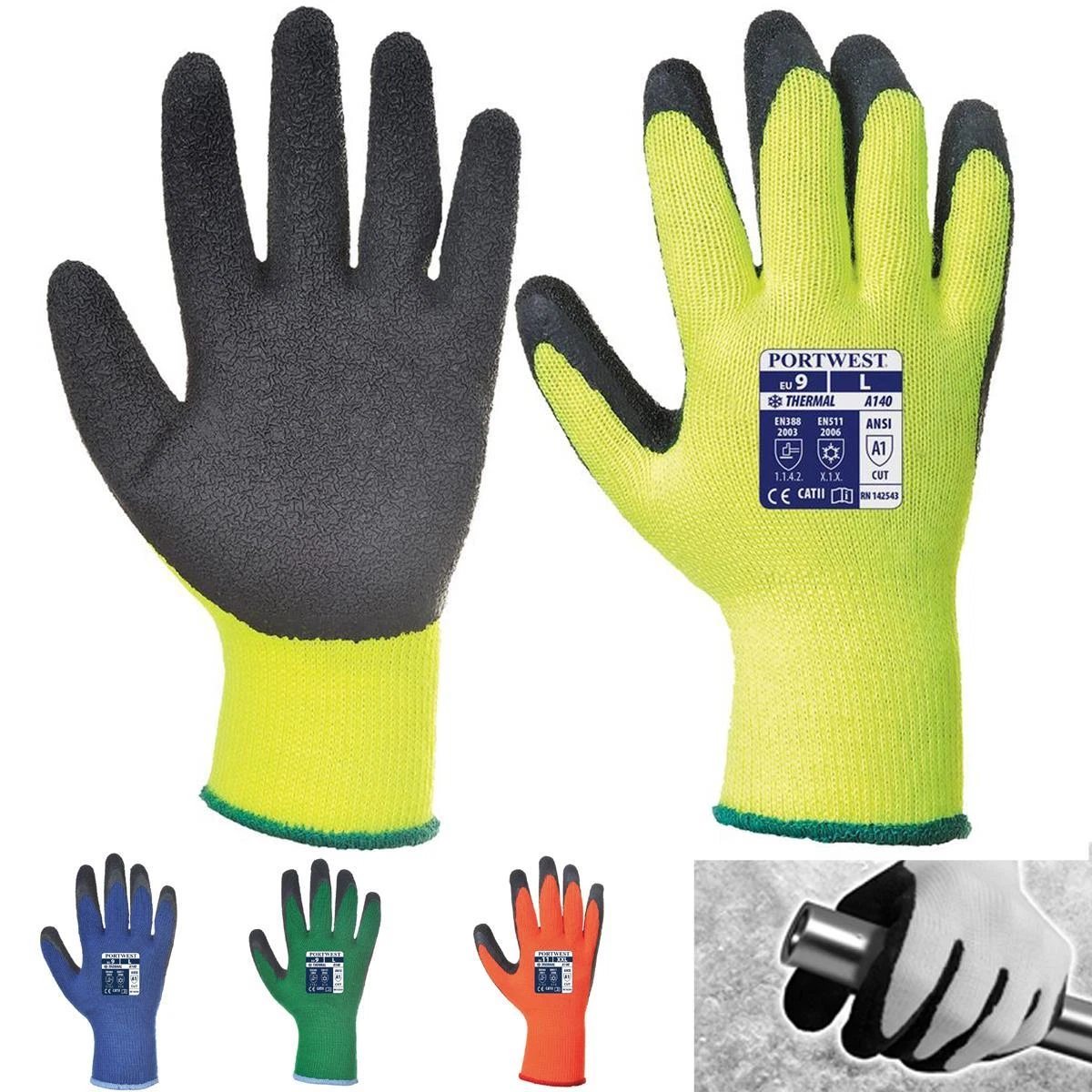 12 x Portwest Insulated Thermal Grip Builder Outdoor Warm Work Gloves A140