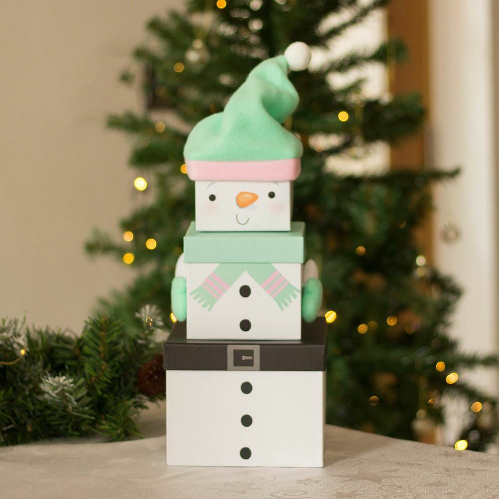 Stackable Snowman Christmas Gift Boxes Small Green| Nested 3-Tier Stacking  X3 5033601497493 | Ebay