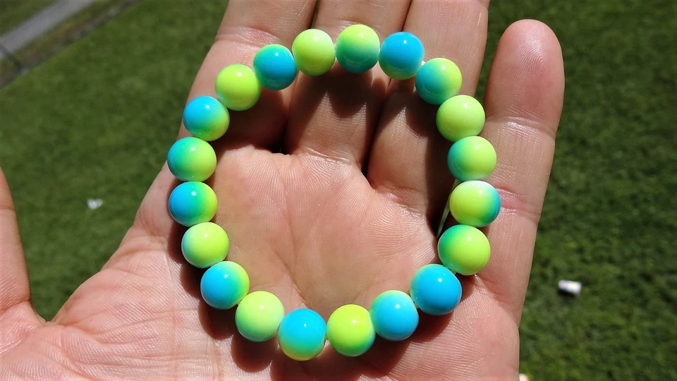 Yellow Turquoise Gemstone bead bracelet Men Women Stretch 10mm 7.5" Multicolor - Изображение 2 из 4