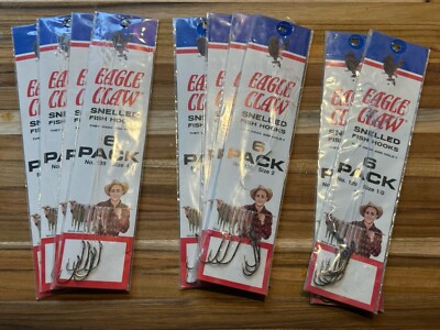 60 EAGLE CLAW SNELLED HOOKS 4x6 Size 4, 4x6 Size 2, 2x6 Size 1/0