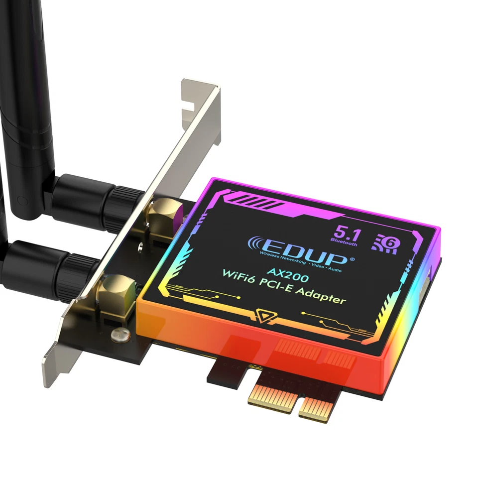 AX200 Desktop PCIe Wireless Network Adapter PC WiFi 6 Bluetooth 5.1 LED Heatsink - Image 2 of 4