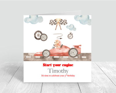 Personalisierte Geburtstagskarte Jungen Rennwagen Motor starten Handarbeit 2. 3. 4.