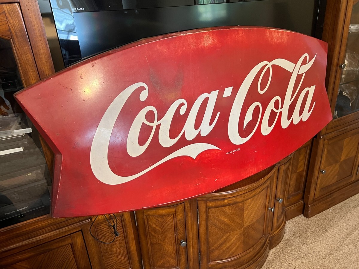 Rare LArge Coca Cola 3D Stamped Double Fishtail Sign 60