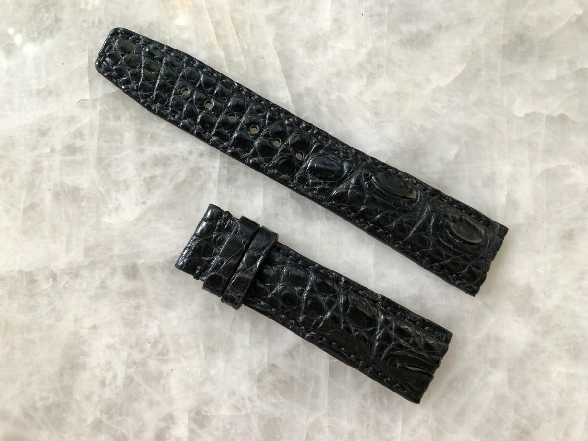 21mm/18mm Black Alligator Crocodile Embossed Leather Watch Strap