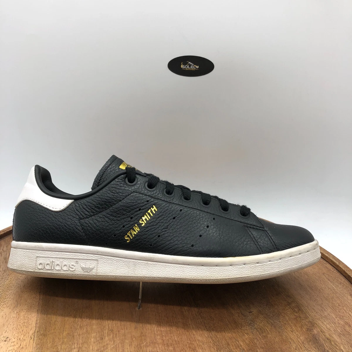 Size 8 - adidas Stan Smith Black Cloud White Leather Gold Shoes Sneakers  EH1476