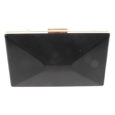 Gold Tone Metal Frame Black Leatherette Clutch Evening Bag BZY178-BLK