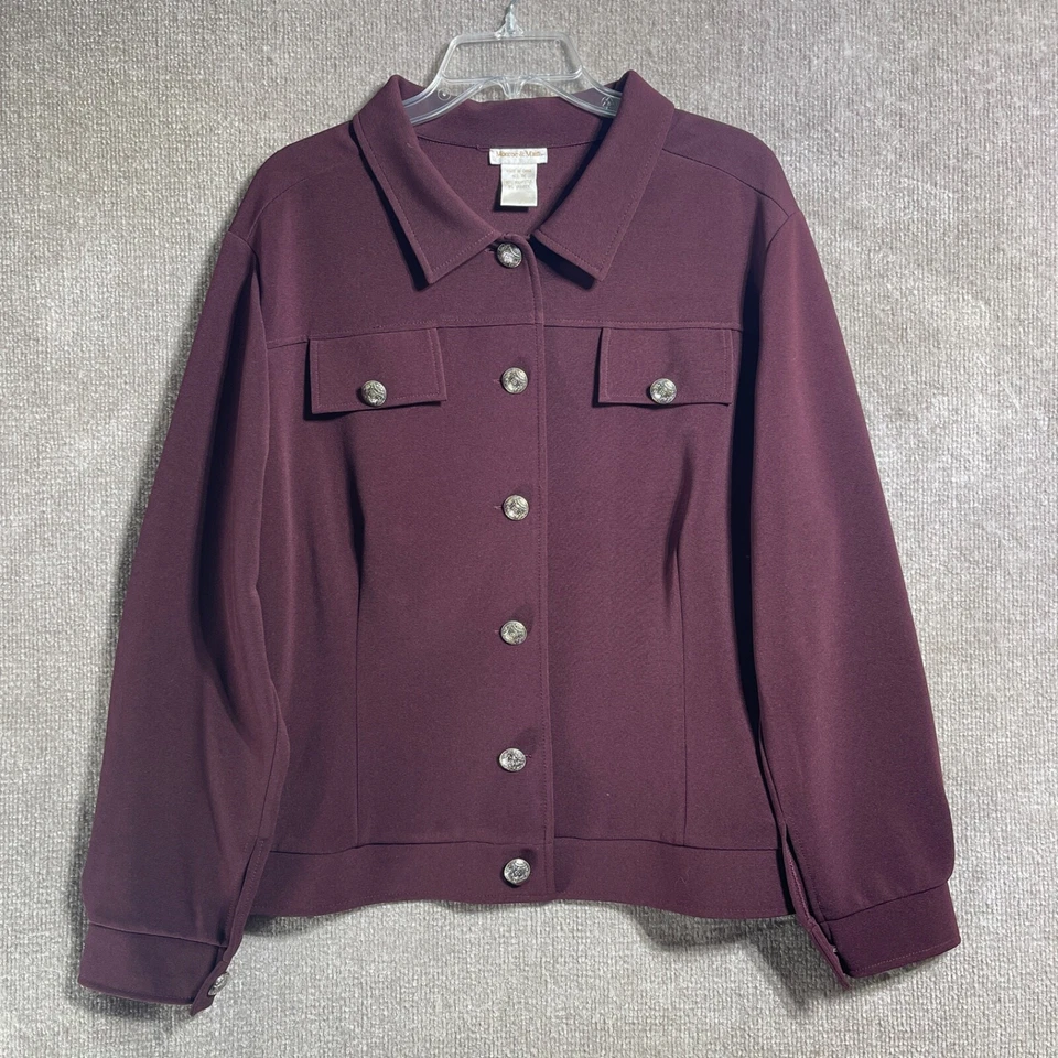 Conjunto de falda Monroe & Main para mujer 1X chaqueta granate maxi falda botón elástico carrera Foto 2 de 4