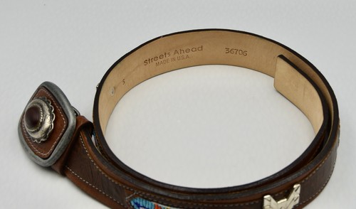 STREET AHEAD Beaded Western Leather Belt Embellished Buckle Size Small - Picture 8 of 8