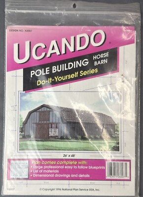Ucando Pole Building Horse Barn Plans 26x48 Do-It-Yourself Series Design #x6007