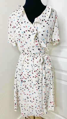 DIANE von FURSTENBERG DVF Savilla Star Print Silk Ruffle True Wrap Dress M  8/10