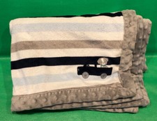 Child of Mine Baby Blanket Puppy Dog Pickup Truck Blue Gray White Stripes 31x37