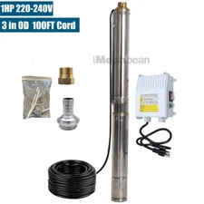 1 HP Deep Well Submersible Pump 3"  230V  13 GPM 247 ft w/Control Box 100ft Cord
