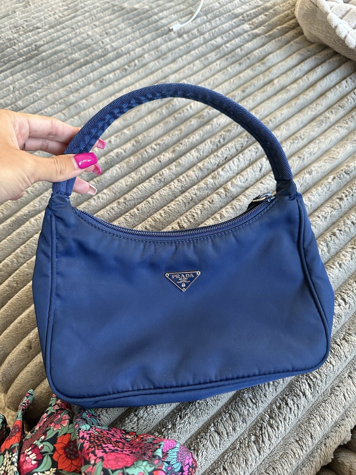 Vintage PRADA Navy Nylon Tessuto Handbag Pouch Purse Authentic