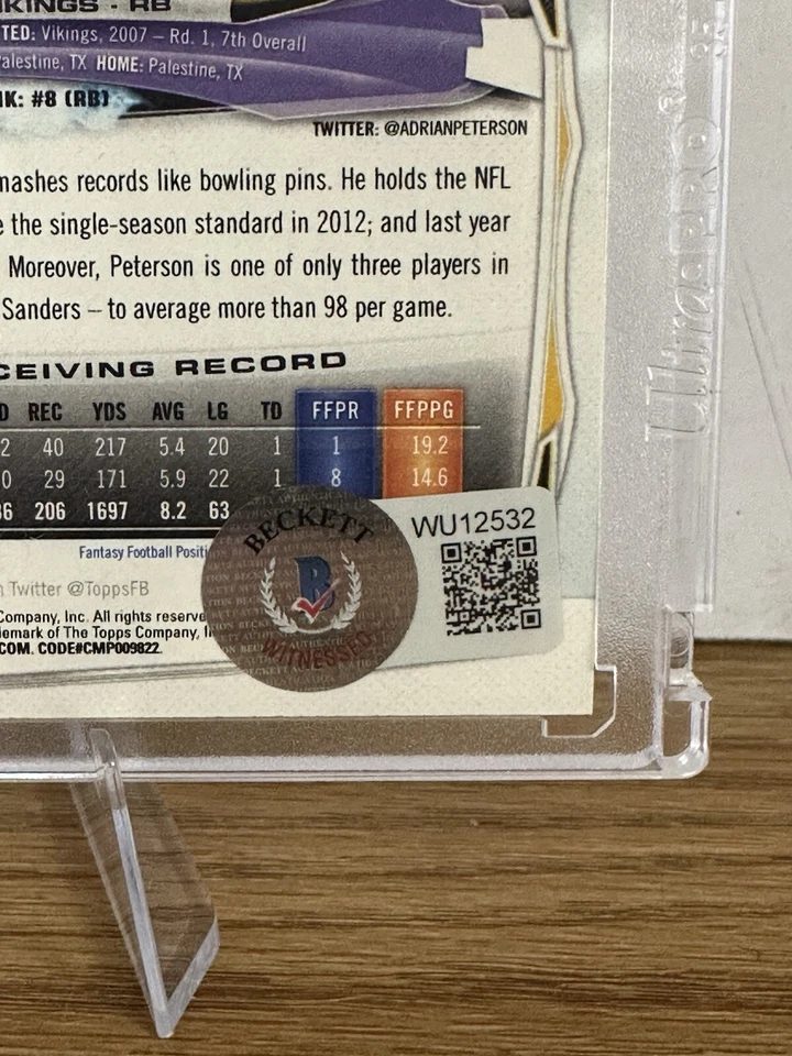 2014 Topps - Adrian Peterson - On Card Autograph Witnessed By Beckett - Image 3 of 3