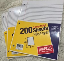 Lot Of 3 Packs Of College Ruled Filler Paper 600 Sheets Total 10.5" X 8" 3-Hole