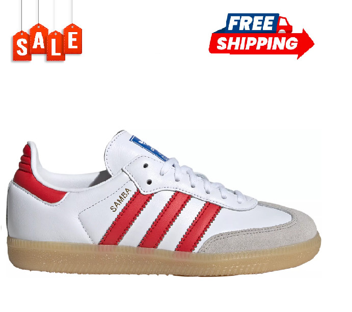 [HOT SALE] adidas Kids' Grade School Samba OG Shoes - White/Red