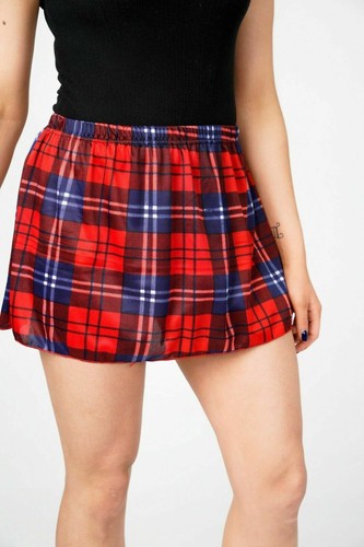 Ladies Red Tartan Check Mini Skirt 