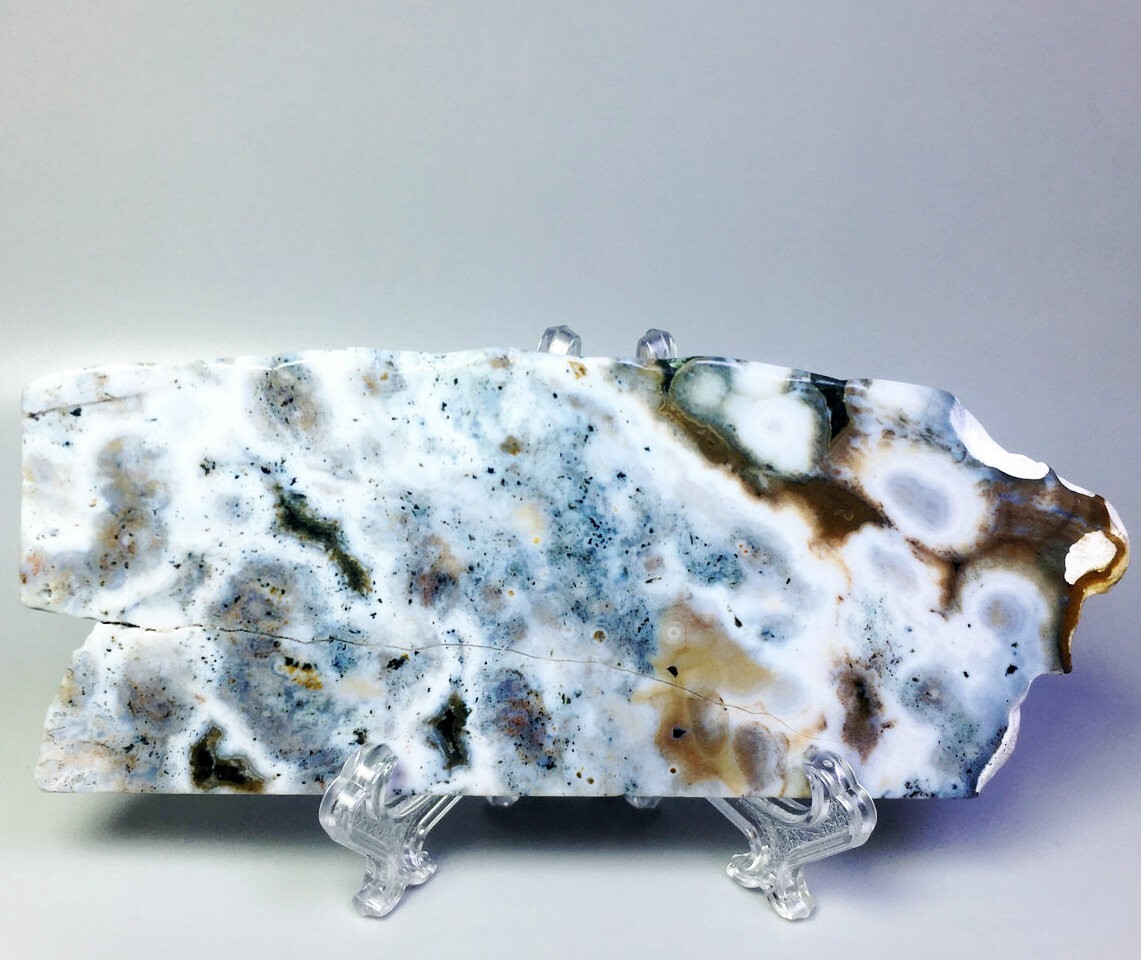 Natural Ocean Jasper Agate Quartz Crystal Stone Slice Mineral Specimen / Stand