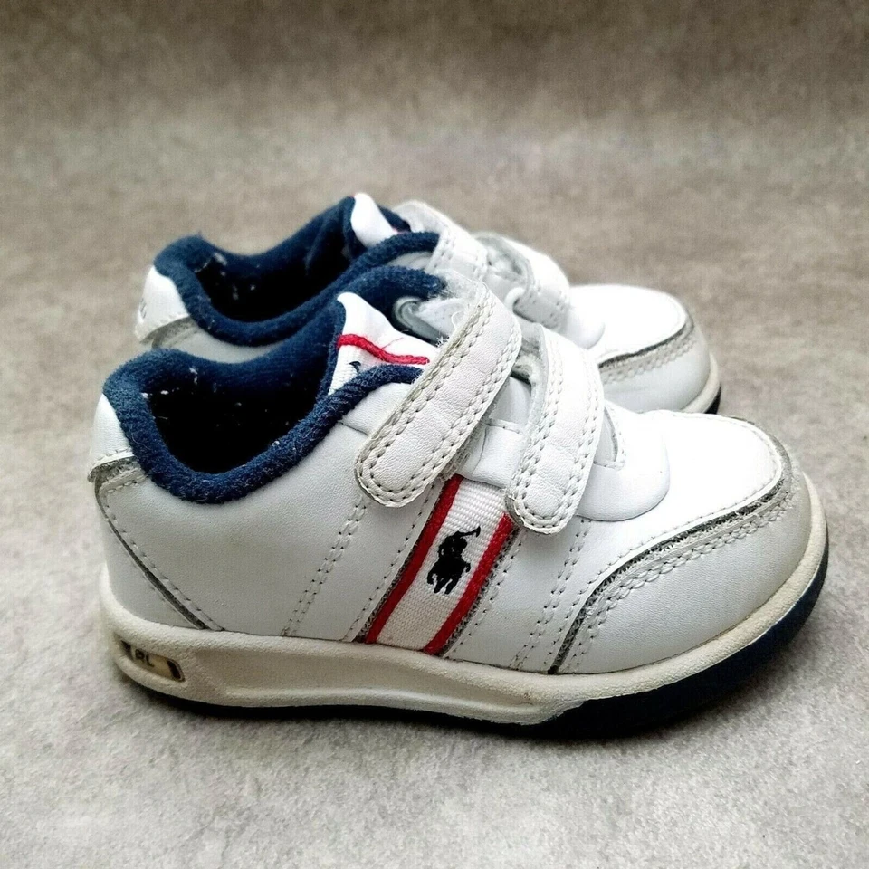 Polo Ralph Lauren Baby Boys Roster Sz 6 M White Leather Hook & Loop Sneakers - Image 4 of 4