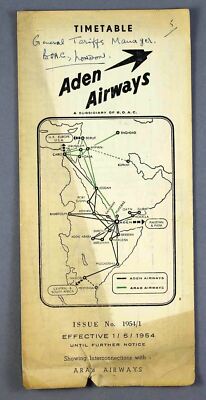 ADEN AIRWAYS FLUGPLAN MAI 1954 STRECKENKARTE DOUGLAS DC-3