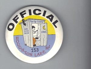 1995 TIP UP TOWN OFFICIAL BADGE PIN PINBACK-MICHIGAN DNR DEER FISHING PATCHES