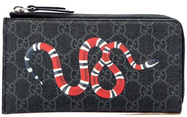 Gucci Kingsnake Print GG Supreme Wallet - Black - Wallets