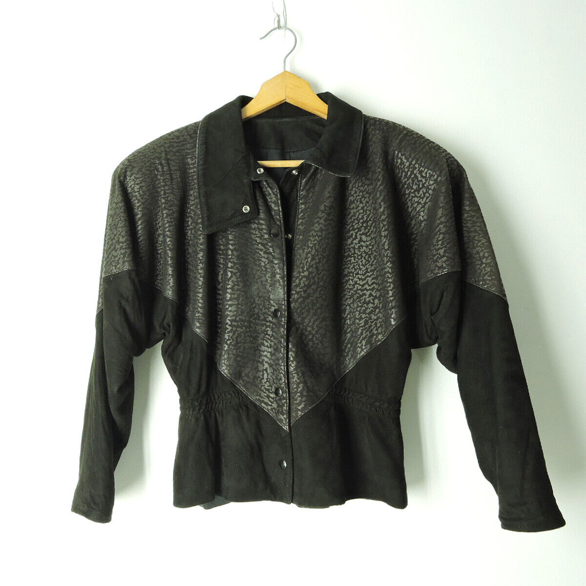VTG 80s Black Suede Leather womens 6 Jacket big shoulders VTG 80s Black Suede Leather womens 6 Jacket big shoulders