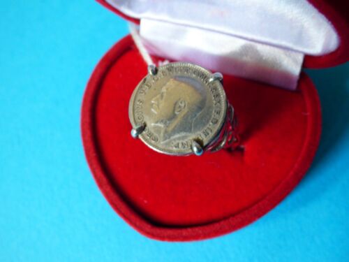 GEORGE V 1916 3D COIN FINE REAL 925 SILVER SCROLL JEWELLERY RING 4G SIZE Q/R 186 - Picture 8 of 10