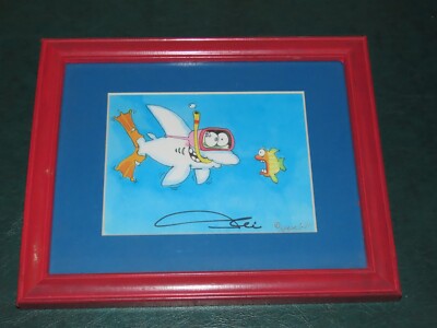 STEVE GILL SIGNED PRINT FRAMED SILLY SHARK AND SCARED FISH