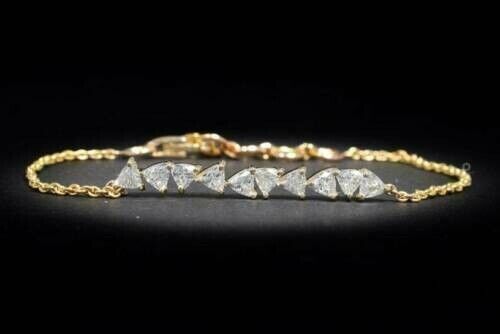 1.2Ct Trillion Moissanite Diamond Tennis Bracelet 7" 14K Yellow Gold Over Silver