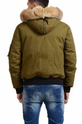 Dsquared2 フトタウンシャケット S72AM0990S60518 900 Dsquared2 Men's Green Rabbit Hair Coyote Fur Hooded Duck