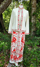 VINTAGE 1960s ALFRED SHAHEEN 2 PIECE JACKET MAXI PAINTED HAWAIIAN DRESS Size 12