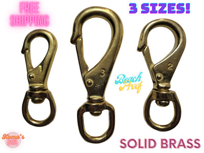 Solid brass swivel eye snap hooks Wide mouth (set of 3 sizes) Vintage clasps