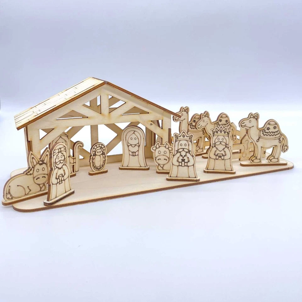 Weihnachtskrippe aus Birkensperrholz Holzbastelset -zum bemalen, Kinder geeignet - Bild 3 von 4