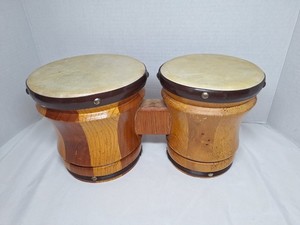 Vintage Wooden 5" & 6" Head Percussion Bongo Drums - Made in Mexico