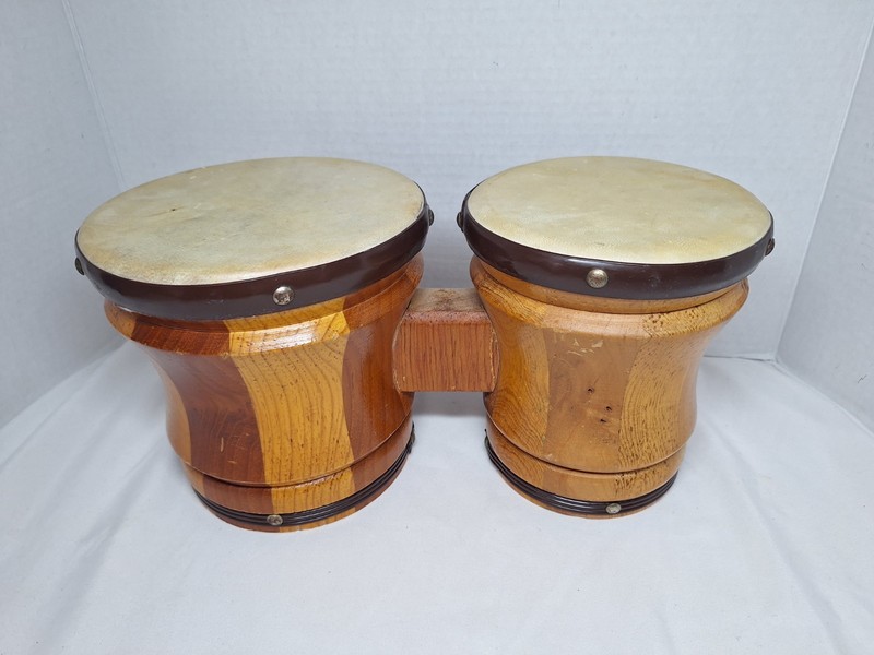 Vintage Wooden 5" & 6" Head Percussion Bongo Drums - Made in Mexico