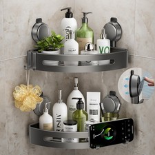 Corner Shower Caddy Suction Cup,Shower Shelves with Hooks,No Drilling Powerfu...